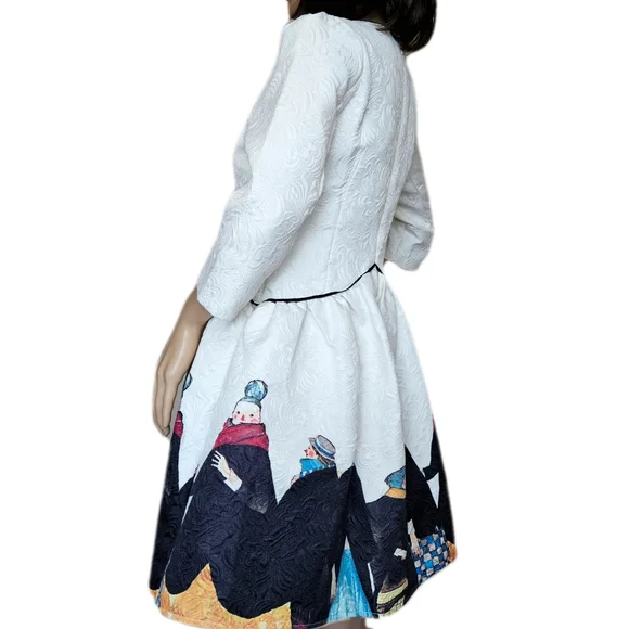 Chun Mei Na Beautiful Watercolor Art Graphic Print Mini Dress 3/4 Sleeves S 4 6 - Picture 2 of 8